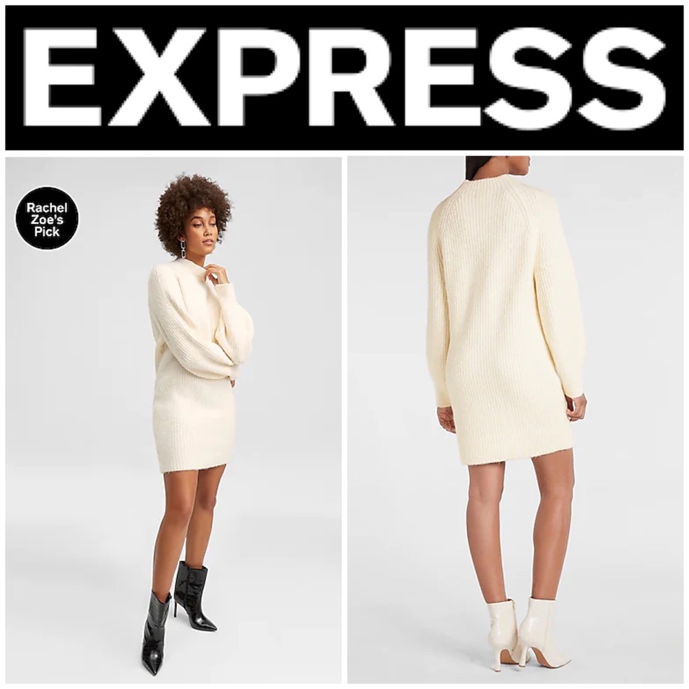 EXPRESS Super CUTE & Cozy 🔥Sweater Shift Mockneck Dress SWAN SZ LARGE